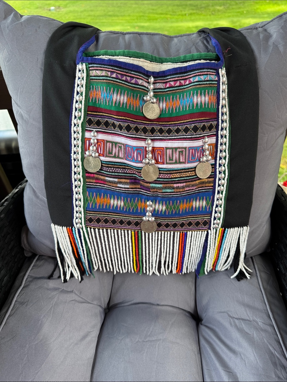 Handcrafted Black Multicolor Embroidered Fringe Shoulder Bag